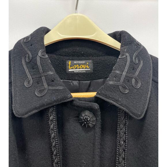 Vintage 90s Lorovi Petites Black Wool Long Cape Coat Womens 16P Made‎ in USA - Picture 2 of 6